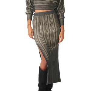 NWT Misa Los Angeles Gloria skirt ribbed knit midi stretch black XS